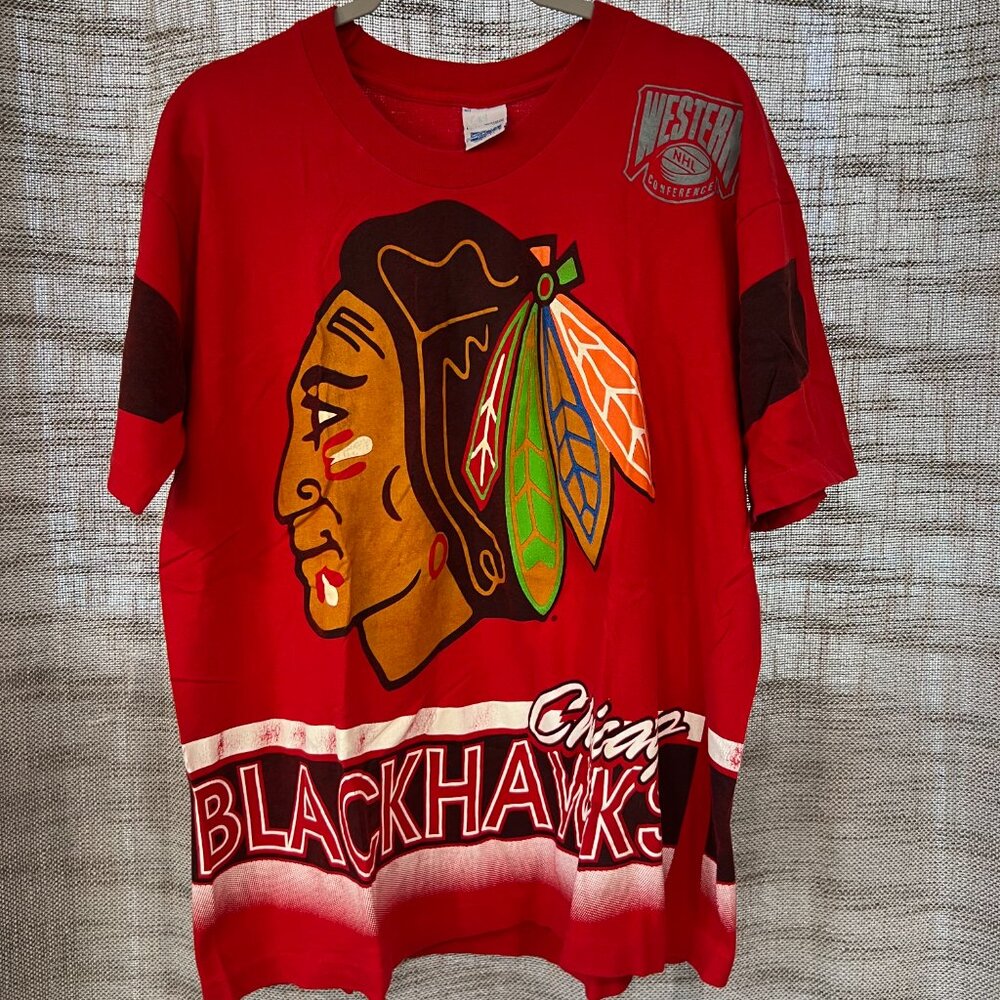 CHICAGO BLACKHAWKS | Vintage Jersey All-Over Print Tee | LARGE